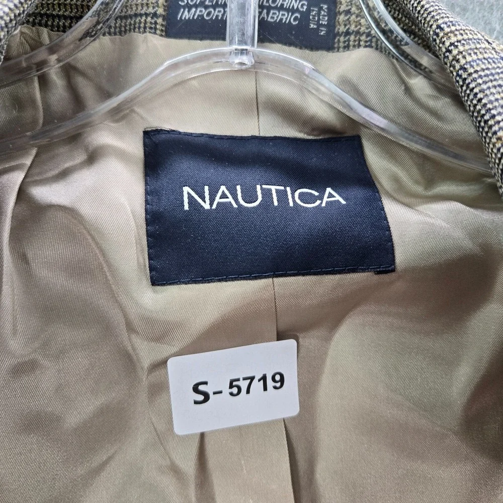 Nautica Men Blazer‎ 39R Brown Wool Alpaca Jacket Glen Check Plaid NWT